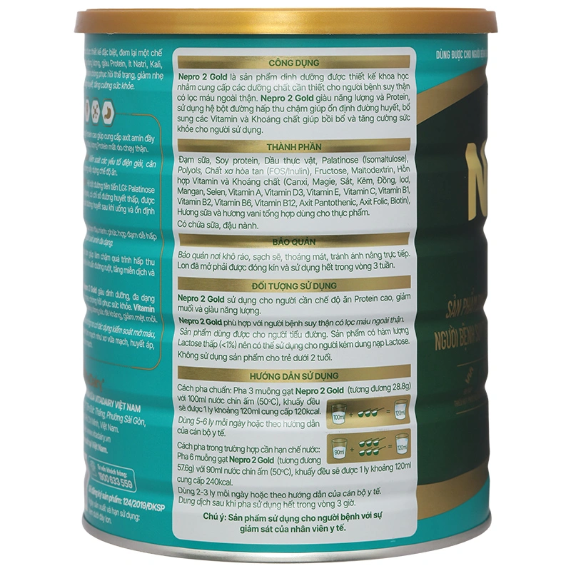 Sản phẩm dinh dưỡng chuyên biệt cho người bệnh suy thận có lọc máu ngoài thận Nepro 2 Gold lon 900g - 3